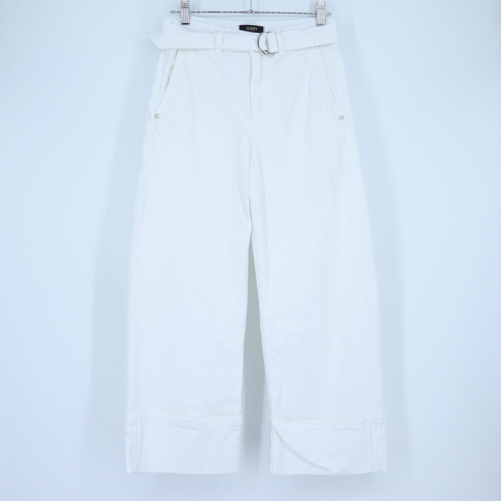 Seventy Venezia Cotton Bull Denim Pants White Belted Wide Leg Women's 36/US 2